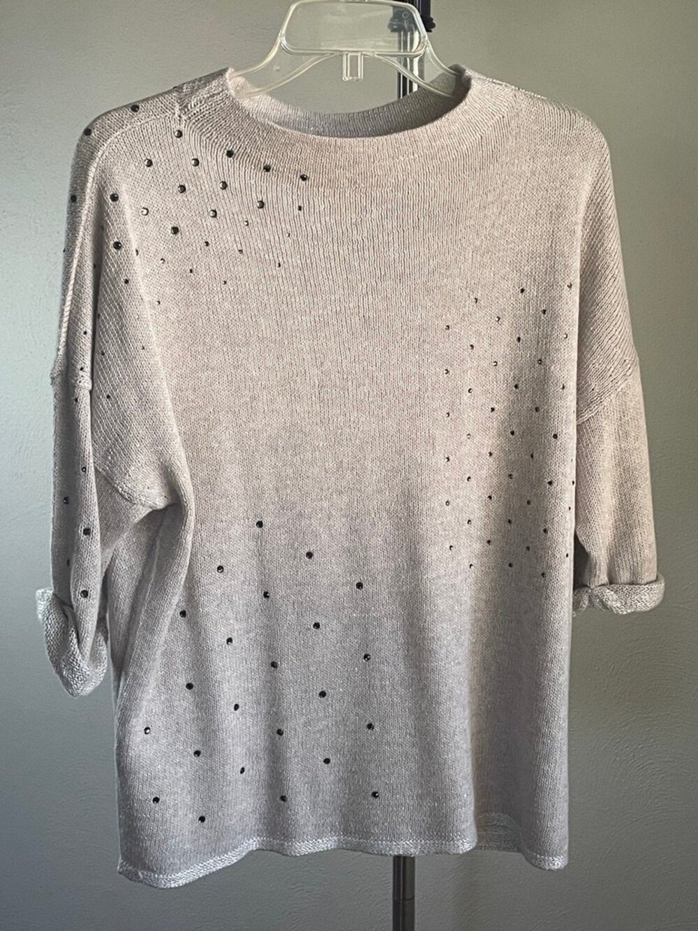 Nic+Zoe Embellished Sweater with 3/4 Sleeves Size Large